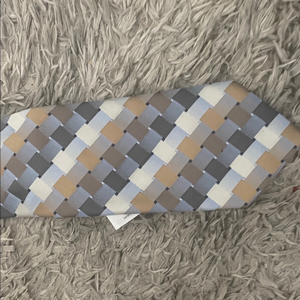 Geoffrey Beene Checkered Tie in Blue, Silver, and Tan